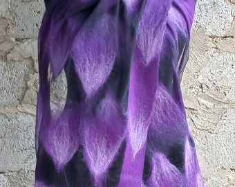 wool scarf/  /Purple felt scarf/ merino wool / felt scarf/wool scarf / felted scarf / nuno felt scarf/ felt shawl/felt/ wool/silk/ felted