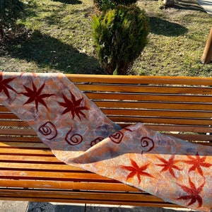felted scarf/wool scarf/felted scarf for women /silk scarf/orange felt scarf/warm winter scarf/ Nuno felt / felted scarf / merino  wool/