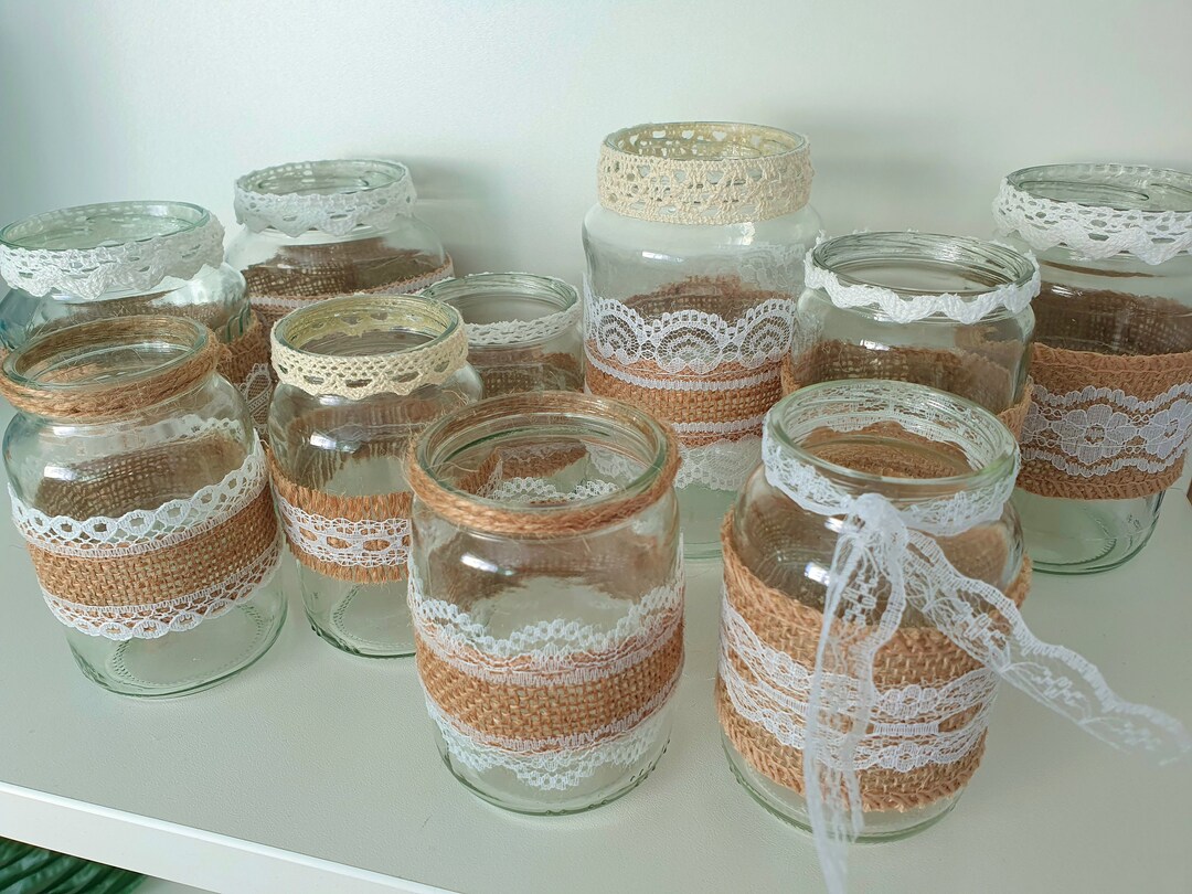 Vintage Hochzeit Deko Set 25teilig Shabby Spitze Vasen Teelichthalter Rosa
