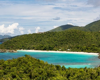 Trunk Bay Peace Hill St John USVI Print Poster Virgin Islands STJ Love City Blue Beach Water Mountains Decor Wall Hangings Gift Travel Playa