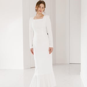 Elegant Maxi White Dress, Formal Dress, Wedding Dress, Summer Maxi Dress, Modern Dress with Long Sleeve