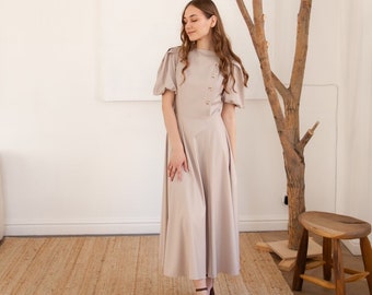 fit and flare beige dress Champagne Satin Evening Dress Fit Flare Long Sleeve Party Formal Dress Champagne / 22W