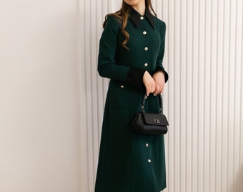 Elegant Dark Green Dress with Buttons - Custom Fit