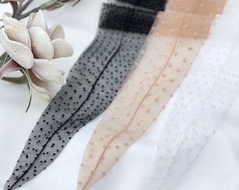 Dotted Handmade Scarf with Tapered Ends, Tulle Head Covering for Church, Handmade Catholic Veil, Orthodox Baptist Scarf