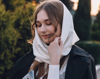 Silk Handmade Head Covering, Hair Accessory for Modern Girls, Church Veil, Orthodox Veil, Mantilla, Baptism Headkerchief, Silk Headscarf