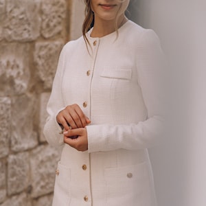 Classic Tweed Dress for Special Occasions, Tweed Elegant Dress for Women, Autumn Dress with Long Sleeve, Trapeze Girl Dress, Fashion Cloth