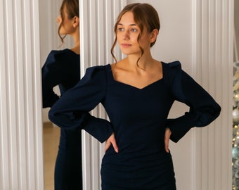 Elegant Suit Fabric Dress: Long Sleeve Formal Wear