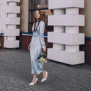 Maxi Silk Dress, Elegant Dress with Long Sleeve, Long Silk Dress, Women Party Dress, Casual Dress, Women Silk Dress
