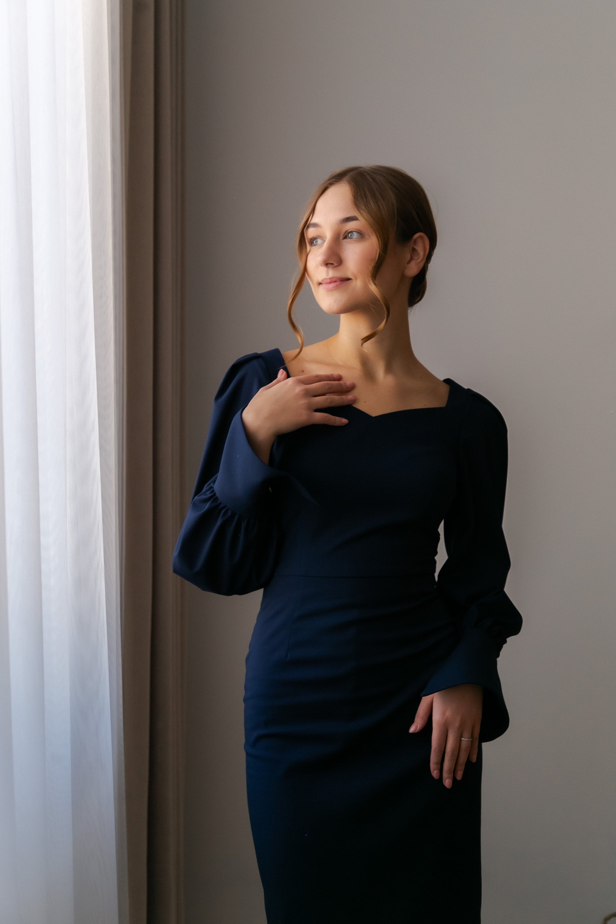 long sleeve suit dress Wholesale Business Long Sleeve V-Neck Solid Color Double-Breasted Blazer Dress Women's Knee-Length Shirt Dress
