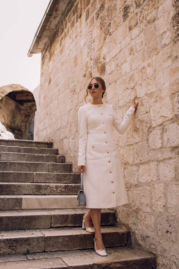 Elegant Tweed Dress: Long Sleeve Trapeze Style - Etsy Israel
