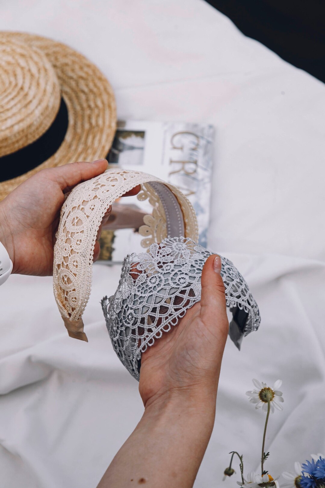 Lace Headband, Handmade Lace Head Covering, Hair Covering, Summer