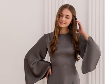 grey silk midi dress Reiss Sasha