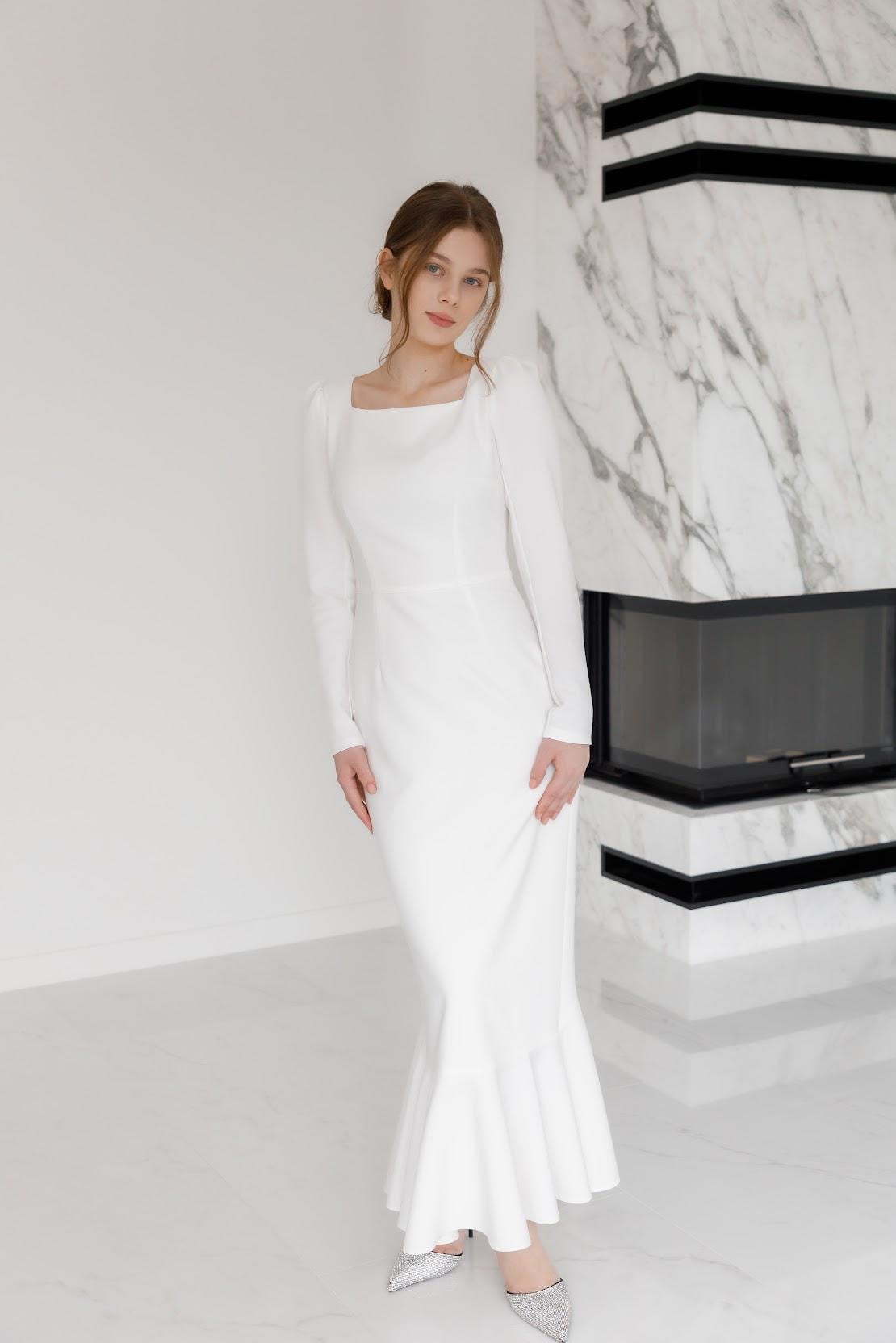white formal dress with sleeves Short Puff-Sleeve Party Dress: Chloe by Velvi Lilac / XSmall See long white evening gowns for brides and plus Whitey White Evening Dress |Affordable