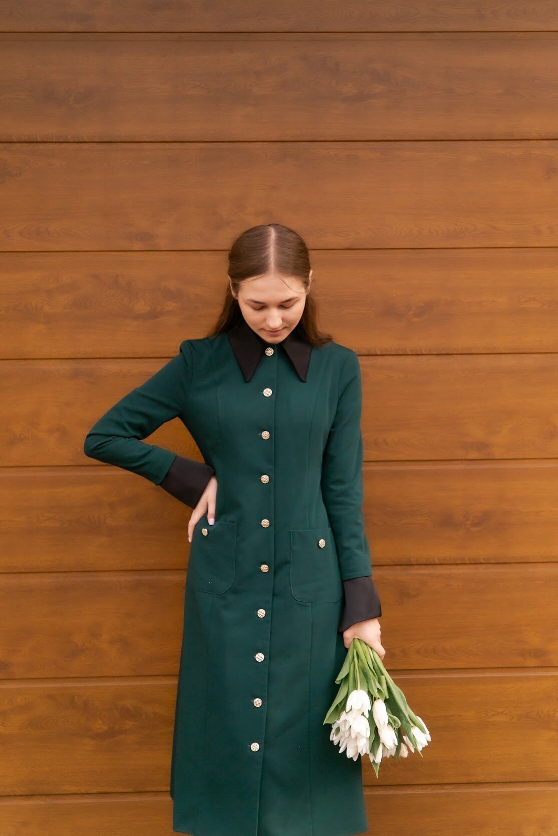slim fit dress slacks Kate Puff Sleeve Lace Dress-Dark Green main image 1