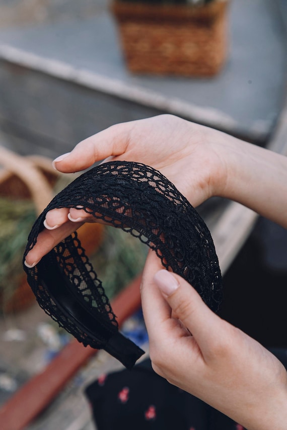 Black Macrame Headband Handmade Hair Accessories Modern Head Covering Lace Headband for Women Etsy UK