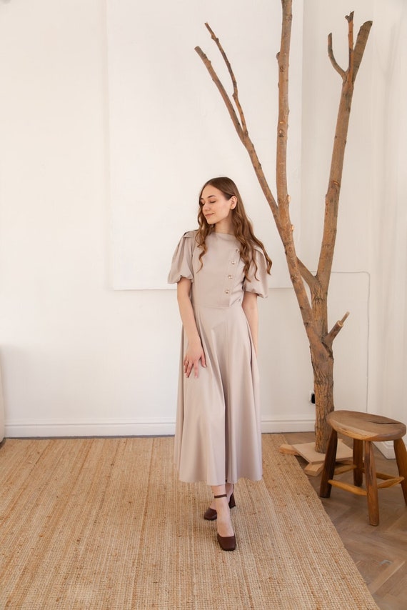 beige fit and flare dress Beige Bridesmaids Fit & Flare A-Line Maxi Wedding Party Dress main image 1