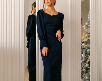 long sleeve christmas dress women nearby FAVIPT Women Christmas Dresses Winter Retro Furry Wrap V Neck Long Sleeve  Rockabilly Tea Party Dresses Swing Cocktail Dress 2025 Navy,M