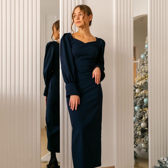 long sleeve formal christmas dresses for women Red Velvet Long Sleeve Sexy Slit Long Christmas Day Holiday Dress main image 0