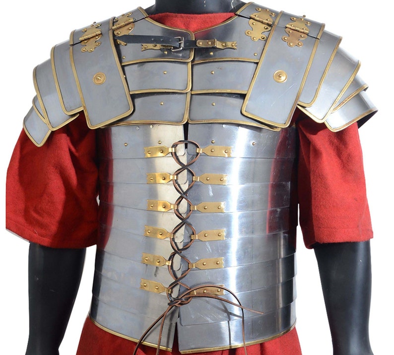 Roman Lorica Segmentata ,Shoulders Armor Brass Trimmed ,Lorica Segmentata Double Brass Hinges, Mother day Gifts image 3