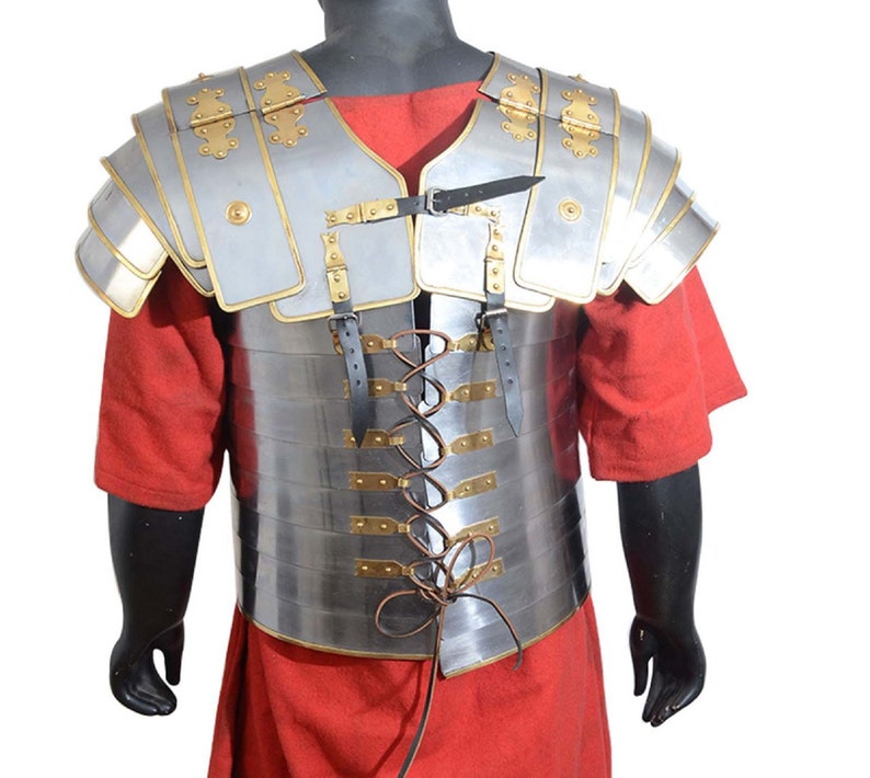 Roman Lorica Segmentata ,Shoulders Armor Brass Trimmed ,Lorica Segmentata Double Brass Hinges, Mother day Gifts image 5