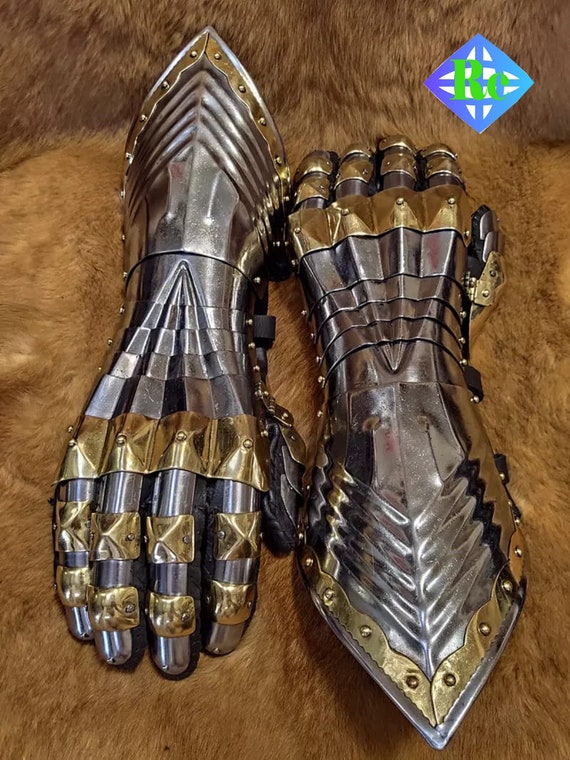 Brass Gauntlets , Gothic Armored Medieval Polished Knights