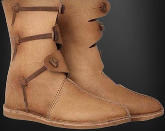 Viking shoes with Half -high, Viking Brown Leather Boots,  Medieval Boots
