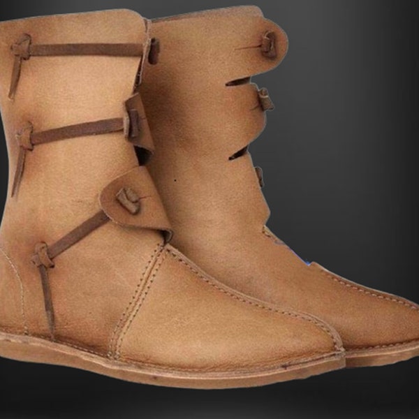 Viking shoes with Half -high, Viking Brown Leather Boots,  Medieval Boots