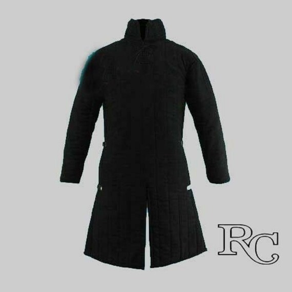 Medieval Thick Padded Full Sleeves Gambeson Coat Aketon Jacket Armor, Cotton Fabric Black