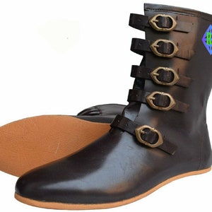 Botas altas de cuero Armstreet Medieval para hombre Bosque HEMA SCA LARP  Cosplay del Festival Ren zapatos con cordones -  España