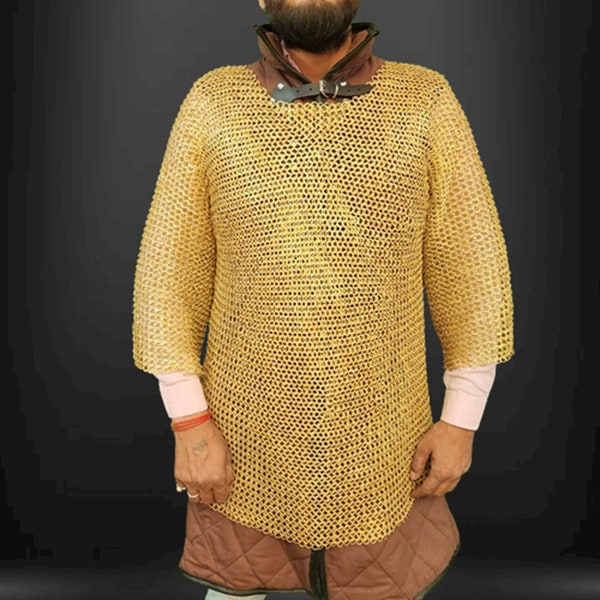 Brass Chainmail Shirt 9 MM Flat Riveted with Flat Washer , Brass Chainmail Shirt , Spring Festival Gift