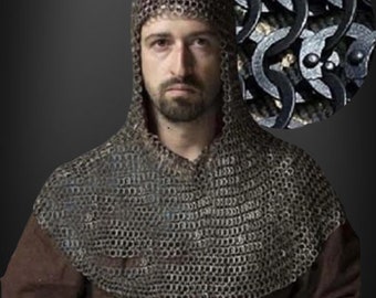 Chain mail Coif ,Flat Riveted With Flat Washer ,9 mm Medieval Coif /Hood | SCA Larp , Valentines Gifts