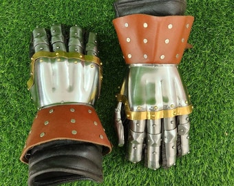 Wis-by Gauntlet ,Medieval Gauntlets, Large 16G Steel Mild steel Leather Glove , Easter day Gifts