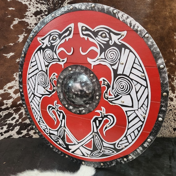 Escudo vikingo medieval de madera, Escudo vikingo Ragnar Escudo vikingo  listo para batalla, Escudo redondo vikingo de madera, Escudo medieval de