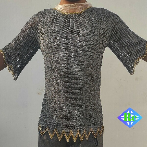 Chainmail Shirt | 6 mm Round Ring dome Riveted With Soiled Ring|   Zeg Zag brass-edges|  Easter day Gifts