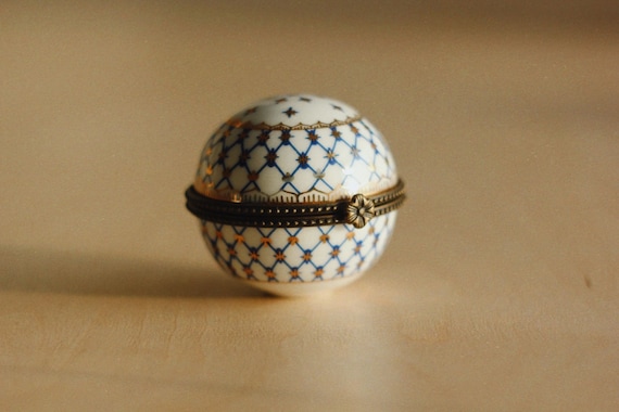 Vintage Ceramic Round Box with Blue and Gold Glaz… - image 4