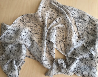 Vintage Silk Scarf, 12x65 in/31x165 cm, Grey Birds Pattern in White, Animal Print ,Monochrome Scarf, Head Scarf, Neck Scarf, Silk Hair Scarf