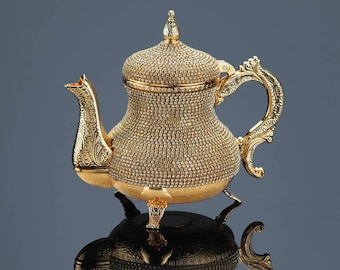 Teapot, Moroccan Mint Teapot, Pearl Swarovski Design, Premium Decor, Gift For Mother, Gold Silver And Copper Color Options Teapot, Crystals