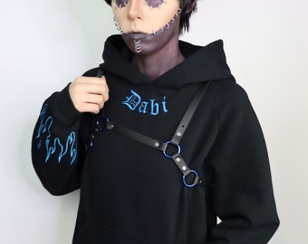 Villain | Hoodie with harness | Streetwear | Anime| Sweater | Hero | Cosplay | Burned | Fire