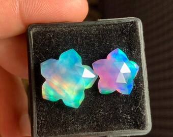 Aura Opal Star Cabocho, Faceted Flat Back Opal Cab, Carved Star Gemstone, Jewelry Making Stone ring pendant stone
