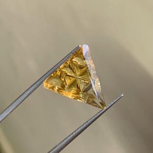 Citrine Gemstone Fantasy Cut Trillion, Concave Faceted Yellow Quartz Loose Stone for Jewelry 16x16 MM 7 CT