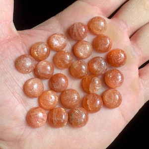 Sunstone Cabochon Round 12 MM (Pack of 5  Orange, Aventurescent Flat Back gemstone , Bulk Pack Lot Choose Quantity for Jewelry Making gem