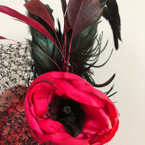 Cerise pink feather hair clip fascinator