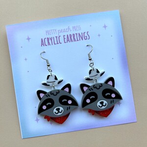 Handmade Laser Cut Acrylic Earrings | Kawaii | Cowboy Raccoon | Yeehaw | Great Gift