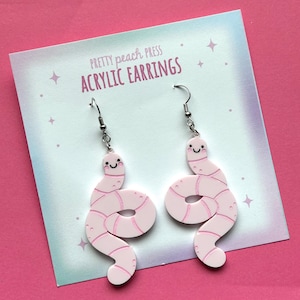 Handmade Laser Cut Acrylic Earrings | Kawaii | Worms | Cute | Great Gift