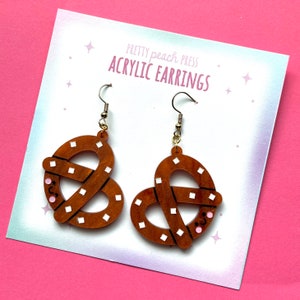 Handmade Laser Cut Acrylic Earrings | Kawaii | Pretzel | Cute | Great Gift