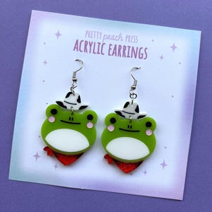 Handmade Laser Cut Acrylic Earrings | Kawaii | Cowboy Frog | Yeehaw | Great Gift