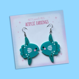 Handmade Laser Cut Acrylic Earrings | Kawaii | Ocean Sunfish | Great Gift
