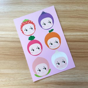 Kewpie Angel Food Art Print | Fruits and Veggies | Sonny | Kawaii Art | Ready to Frame | Cute | Great Gift