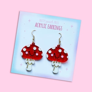 Handmade Laser Cut Acrylic Earrings | Kawaii | Mushroom | Cute | Great Gift