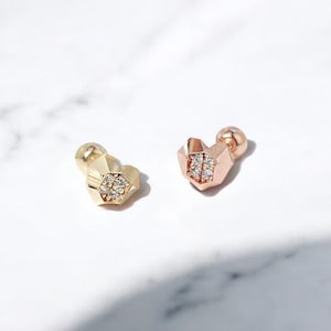 14K Solid Gold Heart Stud Earrings, Heart Screw Back Earrings, Hert Shape Cartilage Helix Tragus Stud Earrings, Heart Stud Piercings